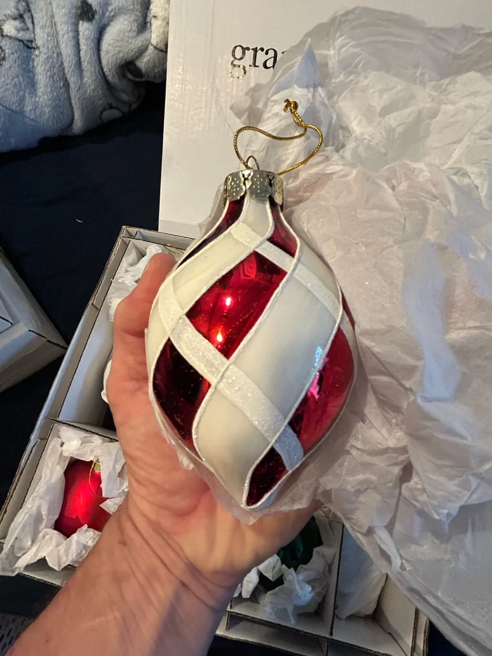 Grandinroad Red & Green Glass Holiday Ornament Set